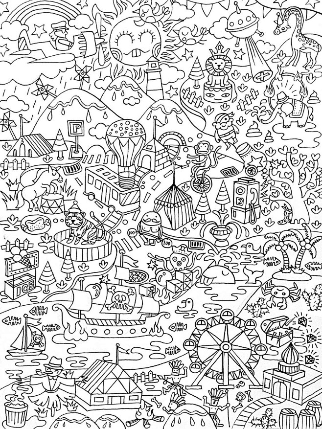 卡通线条填色画