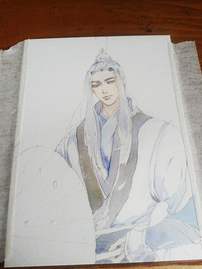 纯阳剑三水彩明信片手绘过程