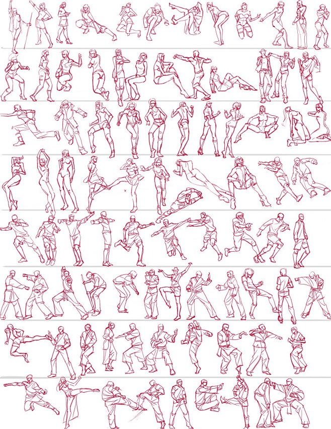人物动作多种动作漫画动作线稿