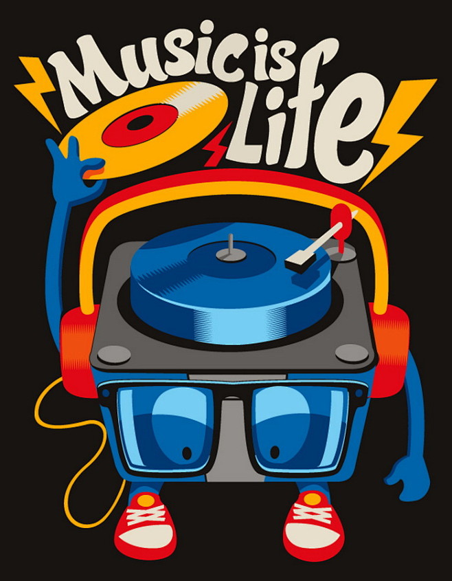 个性卡通时尚潮流t恤手绘插画怪物摇滚音乐背景印刷矢量图案素材淘宝