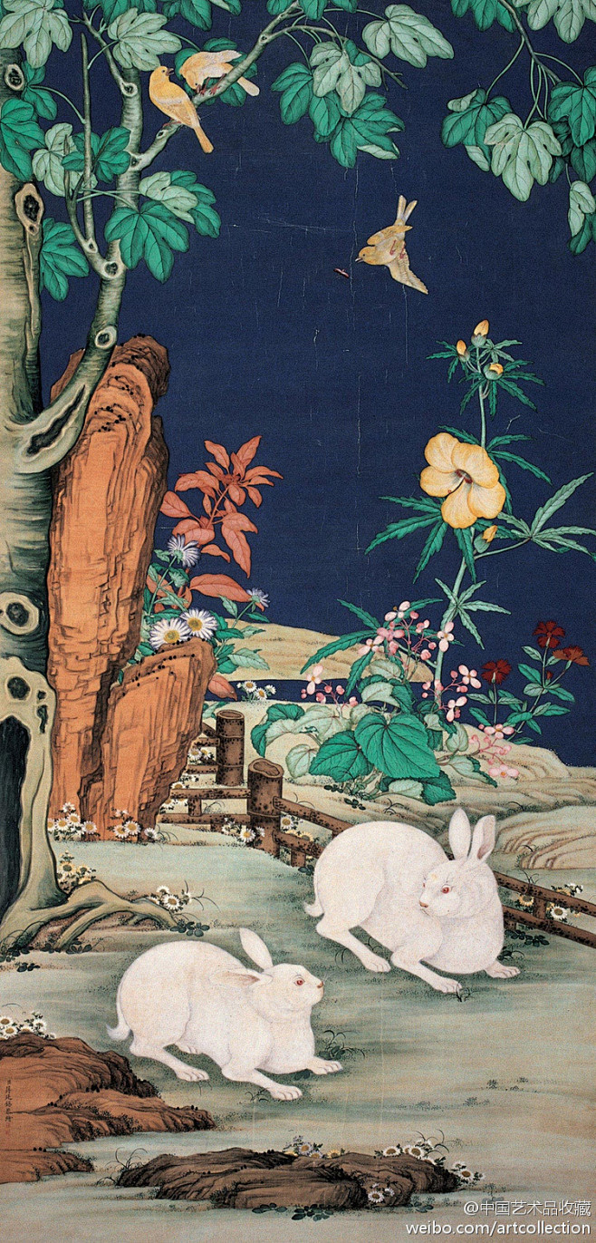 中国艺术品收藏 #花鸟画#【 清 蒋廷锡 《双兔图》 】镜心,纸本设色