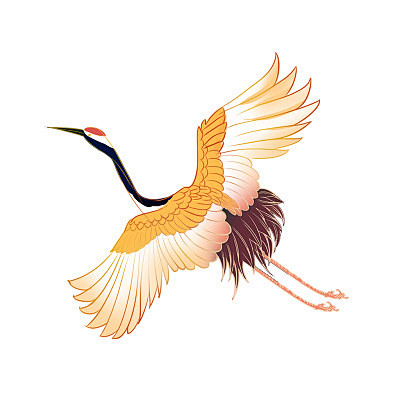 手绘国潮工笔画元素仙鹤png素材