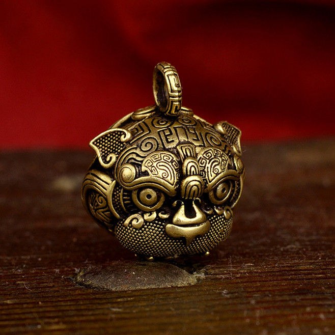 手工纯铜黄铜虎头貔貅铃铛钥匙扣萌虎挂件狗狗响清脆辟邪招财网红淘宝