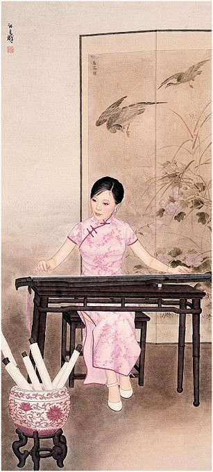 江立峰工笔人物画琴棋书画jpg