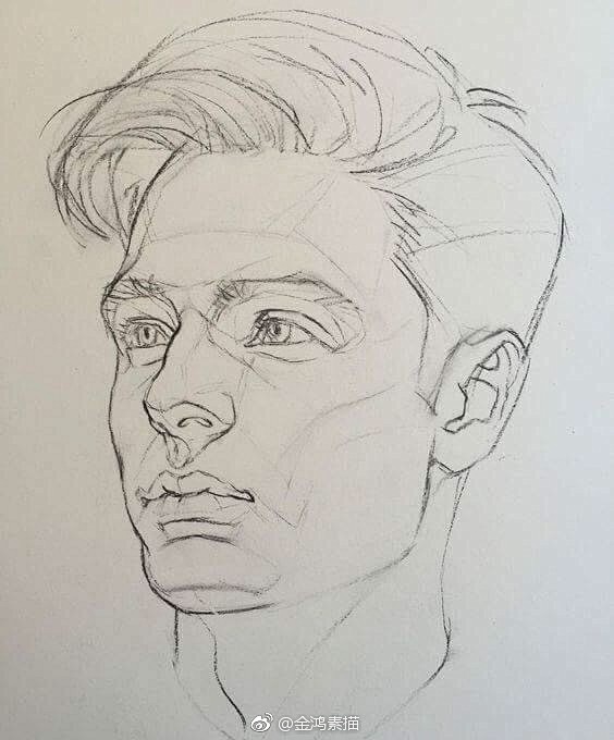 素描之男神脸部铅笔画结构你最喜欢哪个角度via金鸿素描
