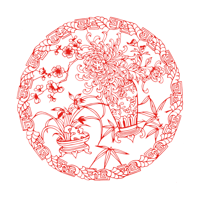 中国古典传统元素剪纸窗花png