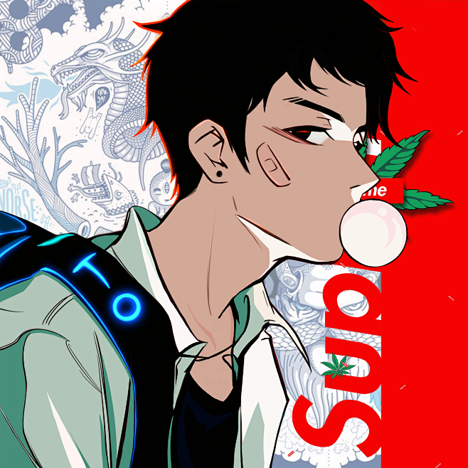 潮流男头像插画supreme
