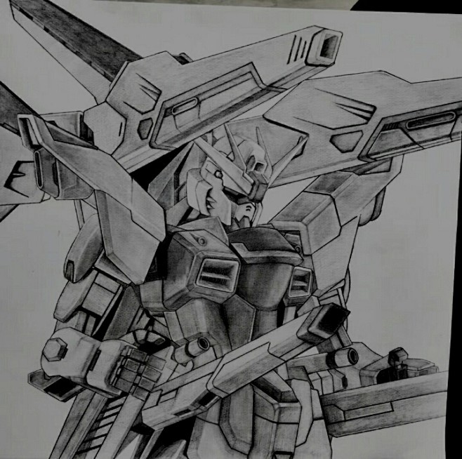 自由强袭高达渣末自画黑白线稿