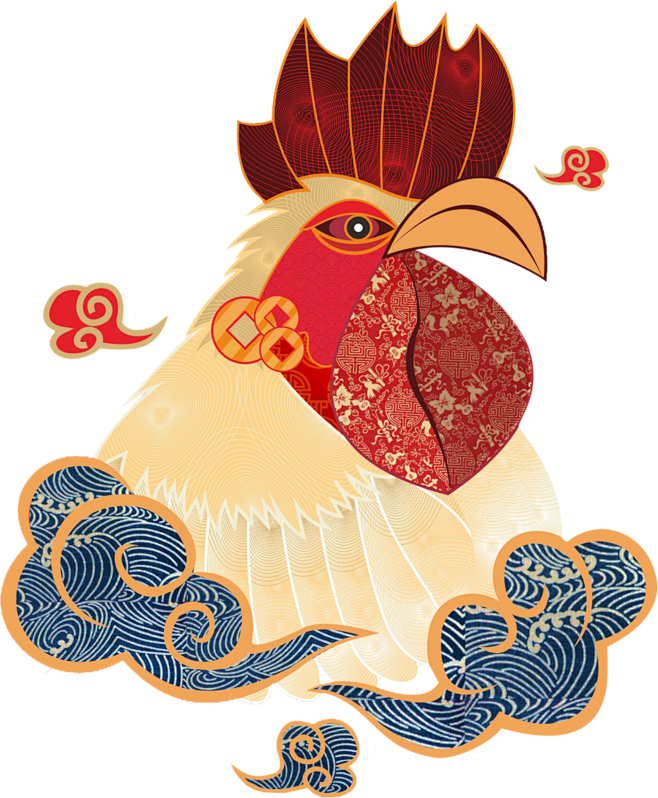 新年快乐鸡年生肖节日中国风鸡和风新年素材原创png