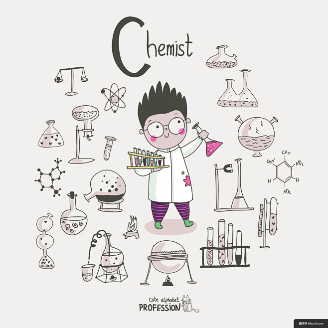 科研实验员实验室卡通人物人物插图卡通人物人物插画插画绘画