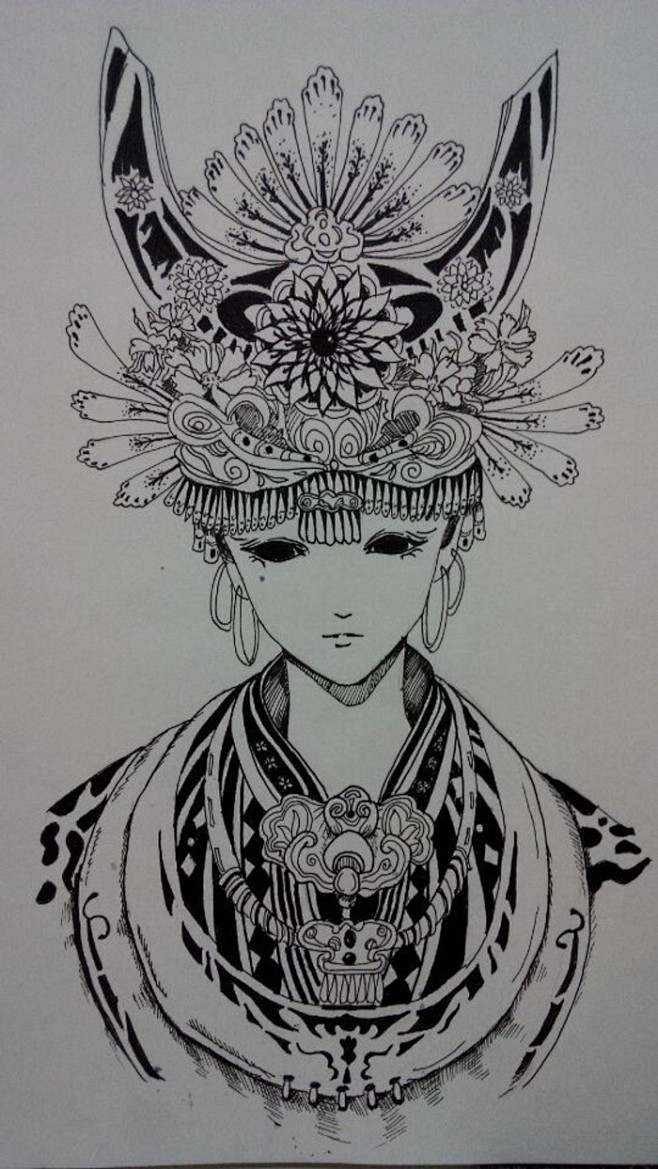 线描美女