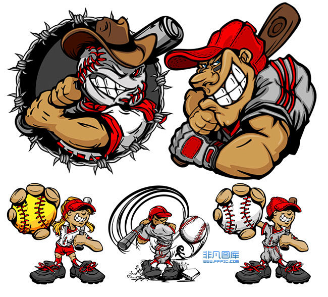 可爱搞笑卡通漫画插画棒球人物矢量图免费下载非凡图库