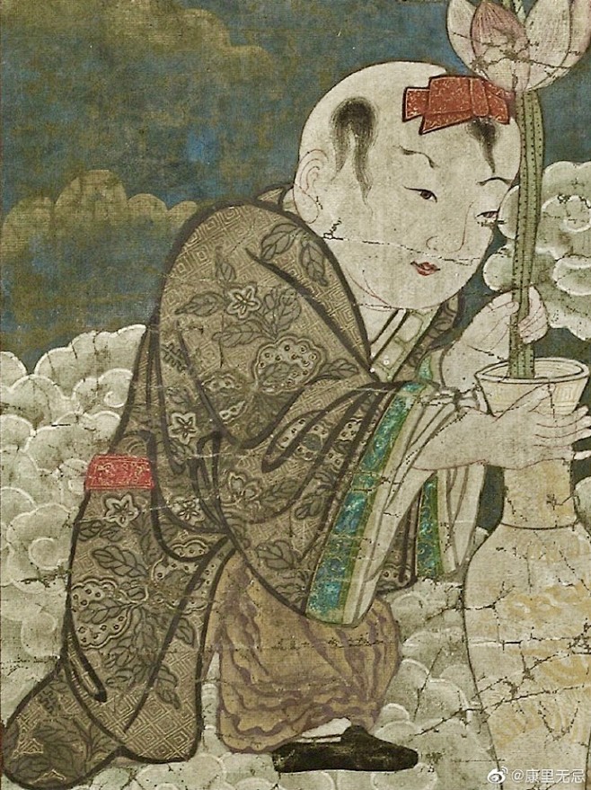 元佚名鱼篮观音男观音头纱的菱花地团花纹样太美了14