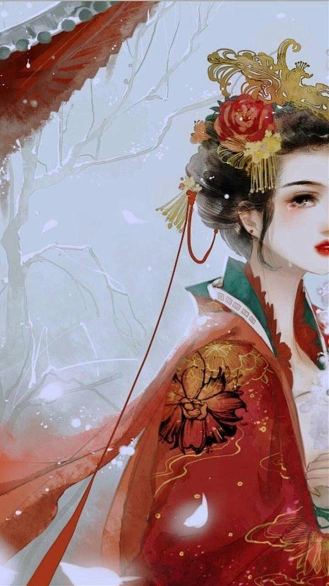 古风封面底图红衣女子流泪