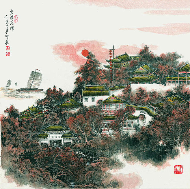曹仁容水墨山水画江南园林
