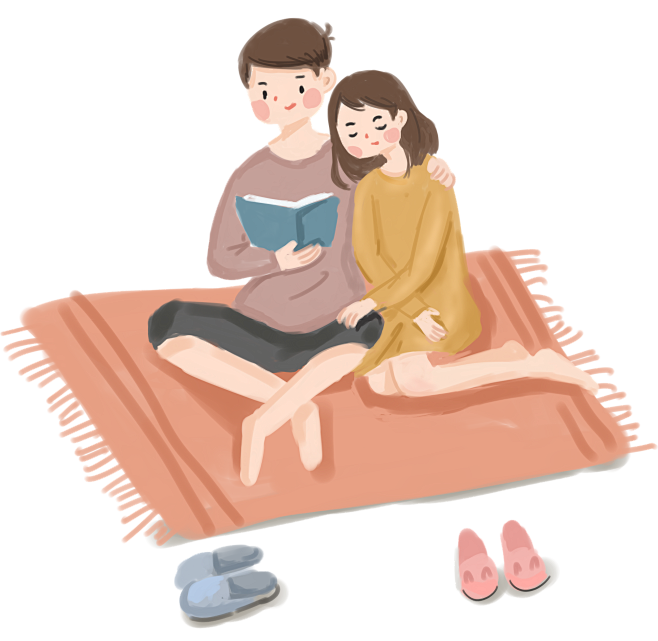 卡通手绘插画七夕情人节甜蜜爱情幸福情侣伴侣手牵手恋人约会