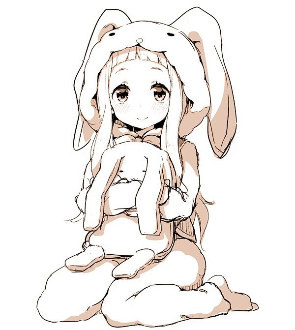 手绘插画原稿线稿黑白稿萌美少女二次元兔子