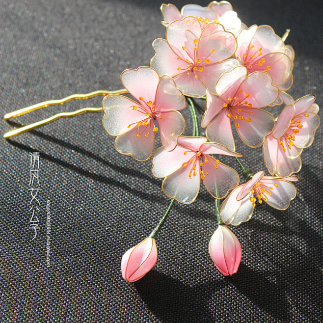 造花液发簪水晶花发簪古风汉服配饰发饰樱花簪纯手工制作淘宝网