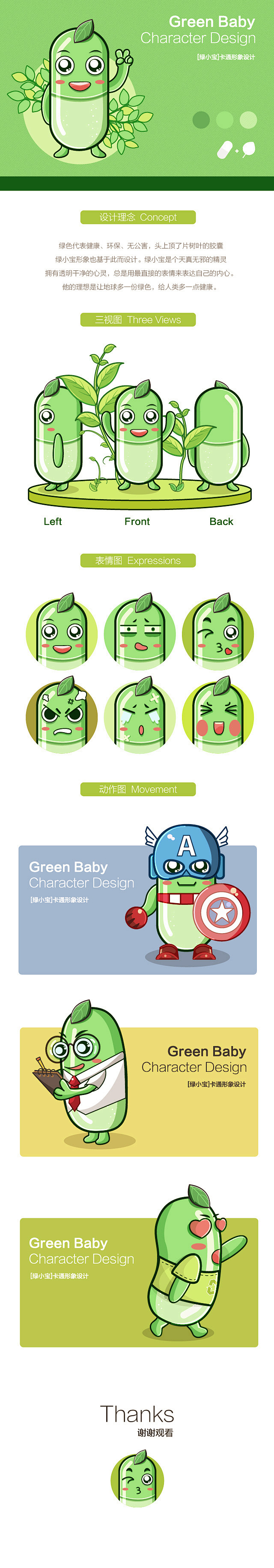 卡通形象设计绿色胶囊