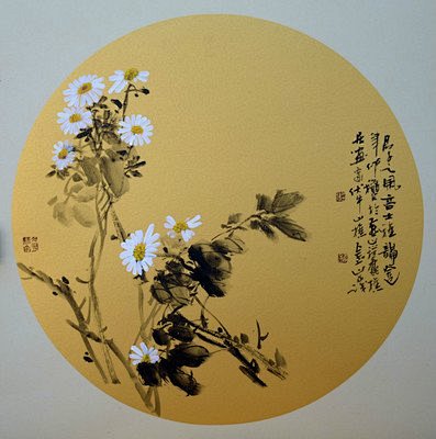 圆形国画菊花图片