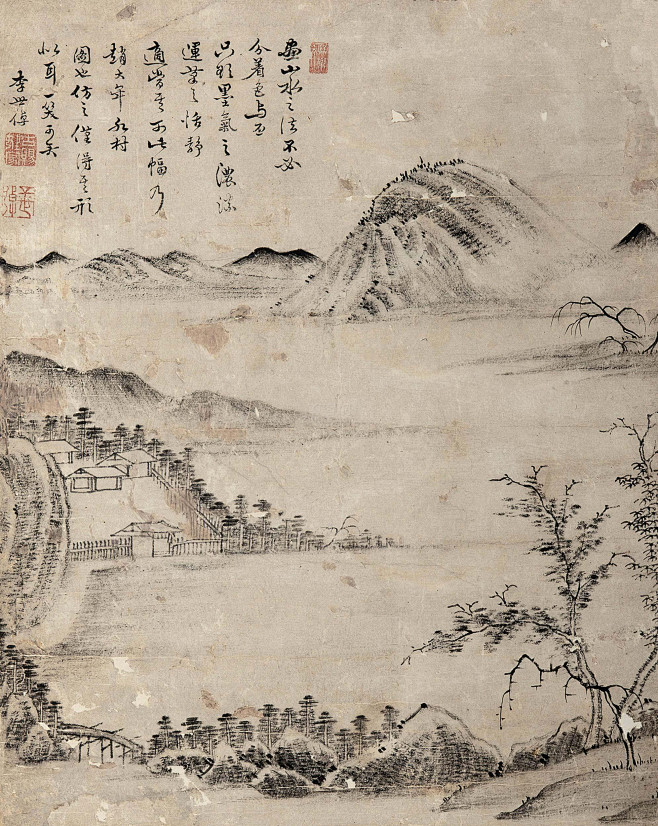 李世倬李世倬款水村图立轴作品欣赏