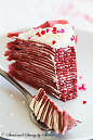 Red Velvet Crepe Cake! Made with layers of thin red velvet crepes and filled with tasty cream cheese filling
