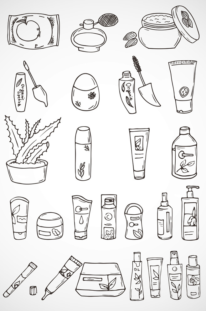 化妆品素描线条元素矢量图标图形