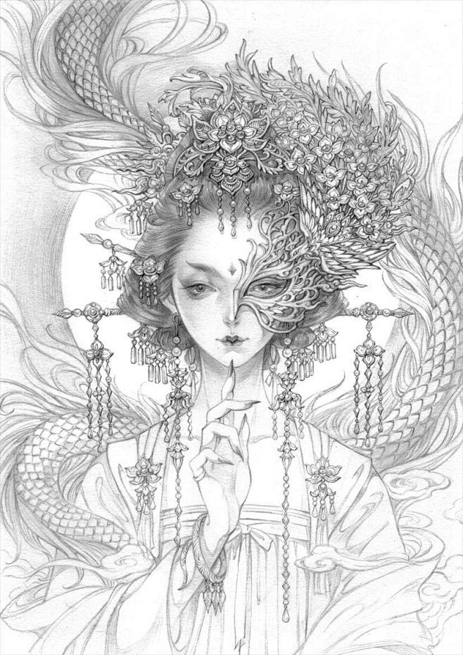 半面妆线稿古戈力