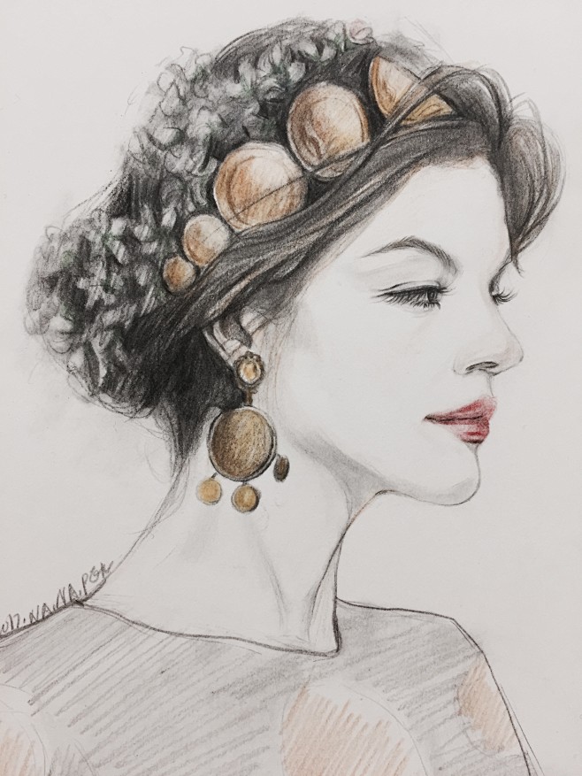 彩铅侧脸的女人