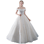 婚纱礼服2017新款一字肩新娘结婚韩式公主花朵显瘦齐地宫廷复古轻 