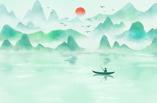 山水画 山水 风景 水墨插画 自然风光 古风 手绘 中国风 水彩 水墨