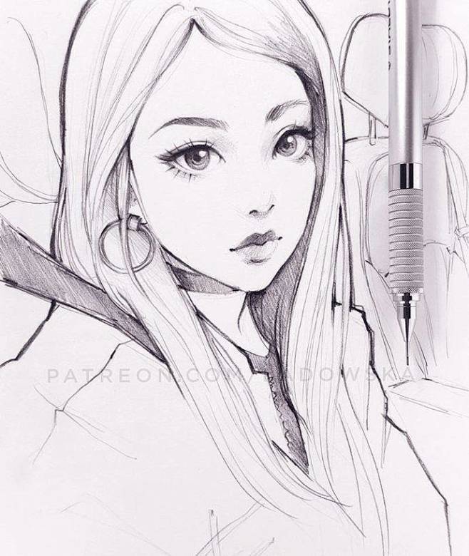 自动铅笔下的日漫风少女线稿丨插画师asialadowska67676767