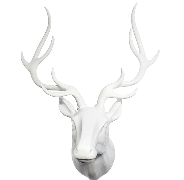 白色鹿头鹿角悬挂式家居摆件