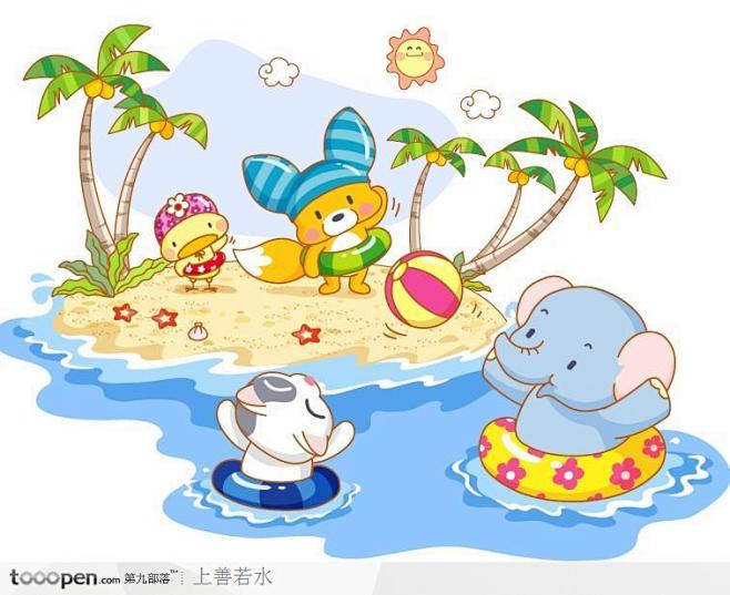 在沙滩海边玩耍的动物们