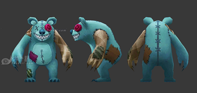 布袋熊熊娃娃熊战士宠物纽扣熊恐怖熊动物怪物3dsnail模型网