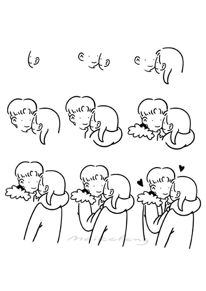 麦刻风的绘画课堂情侣黑白画风来画甜甜的恋爱呀简笔画676767