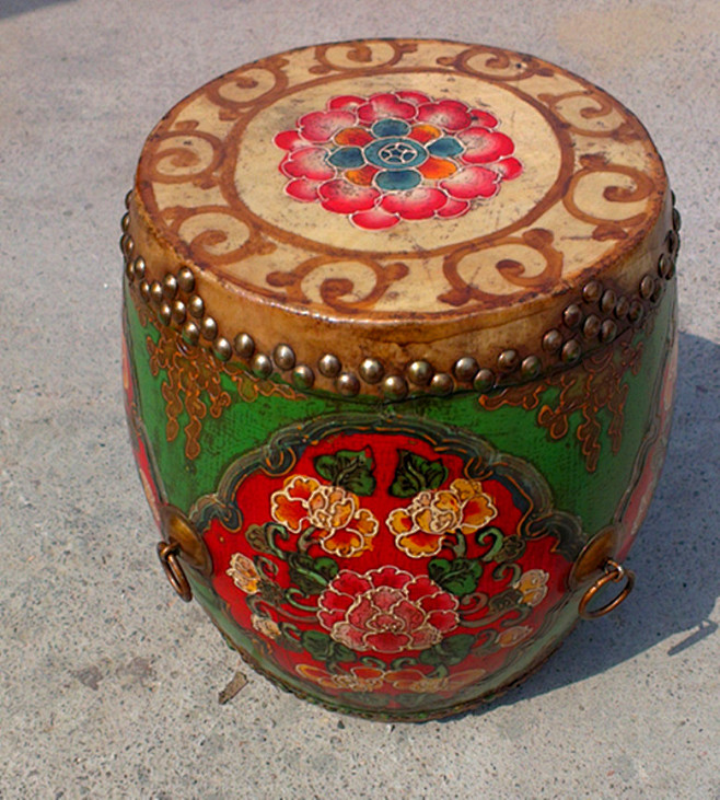 新品上架古典手绘彩绘小鼓民族鼓牛皮鼓花鼓矮凳小凳手拍鼓鼓凳淘宝网