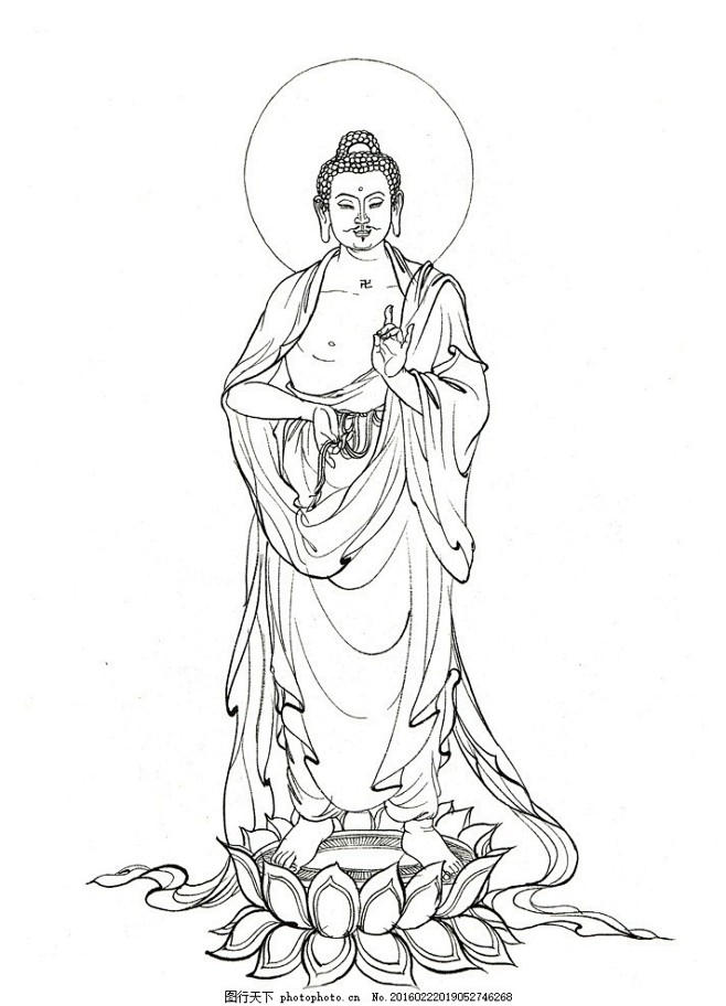 西游记人物白描如来佛祖佛教神话人物西游记白描李云中