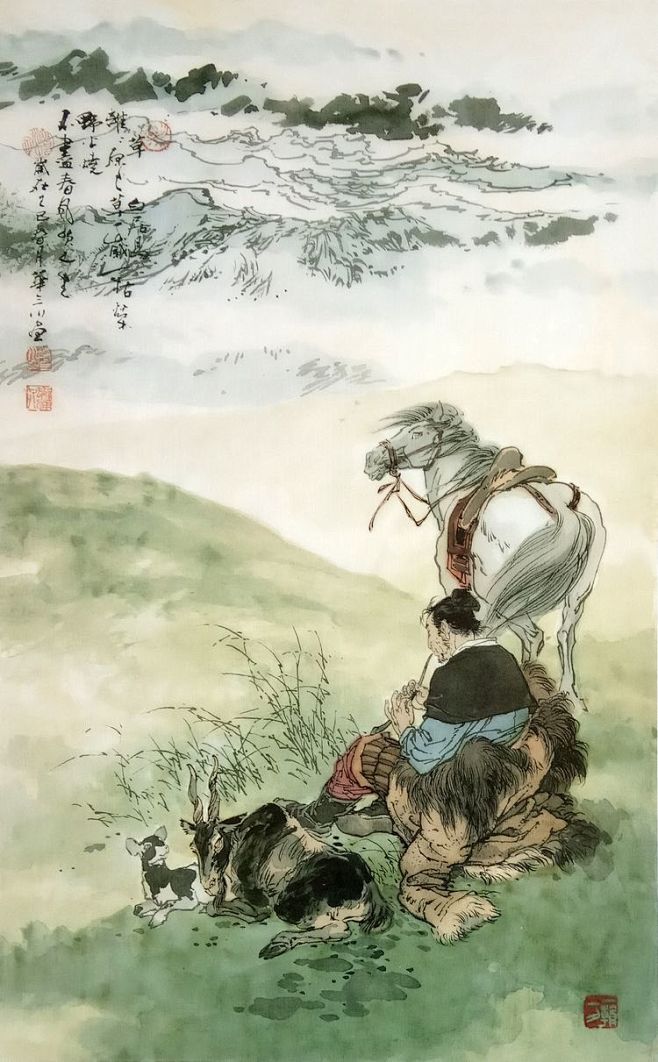 华三川唐人诗意图