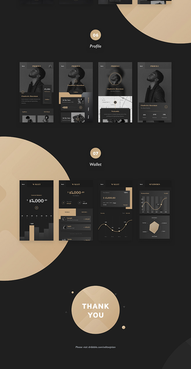 高品质黑金音乐视频移动app程序sketch模版wanderuikit