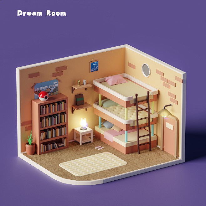 3d建模c4d建模小小迷你房间卧室房间