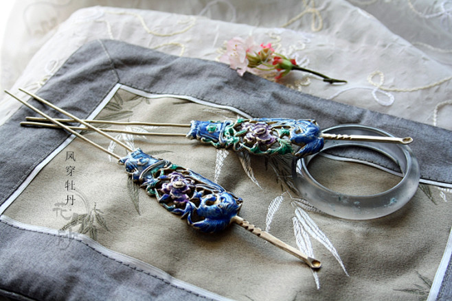 烧蓝古法錾刻一丈青耳挖簪