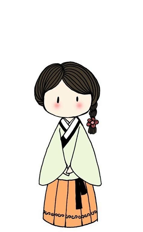 线描勾的汉服萌萌哒小人袄裙