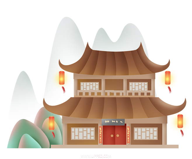古风建筑插画png