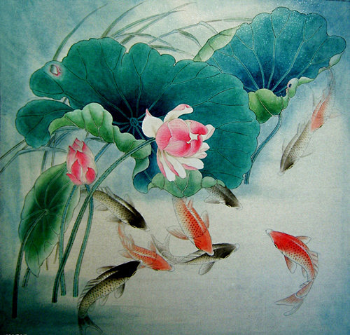 鱼水相戏莲开一瓣