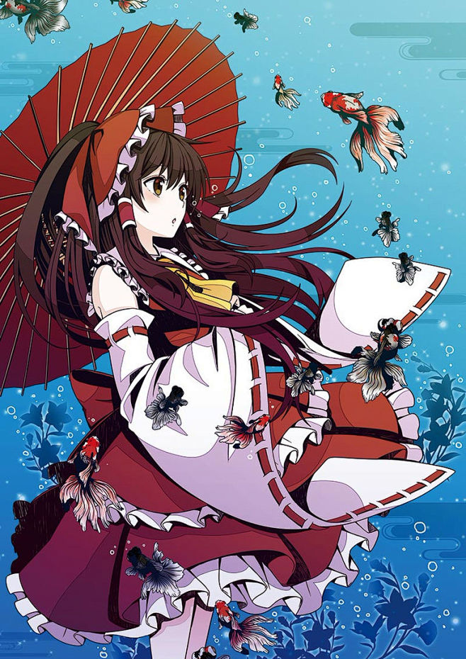 水中舞动的红裙.金鱼插画特辑 : 摆动着.