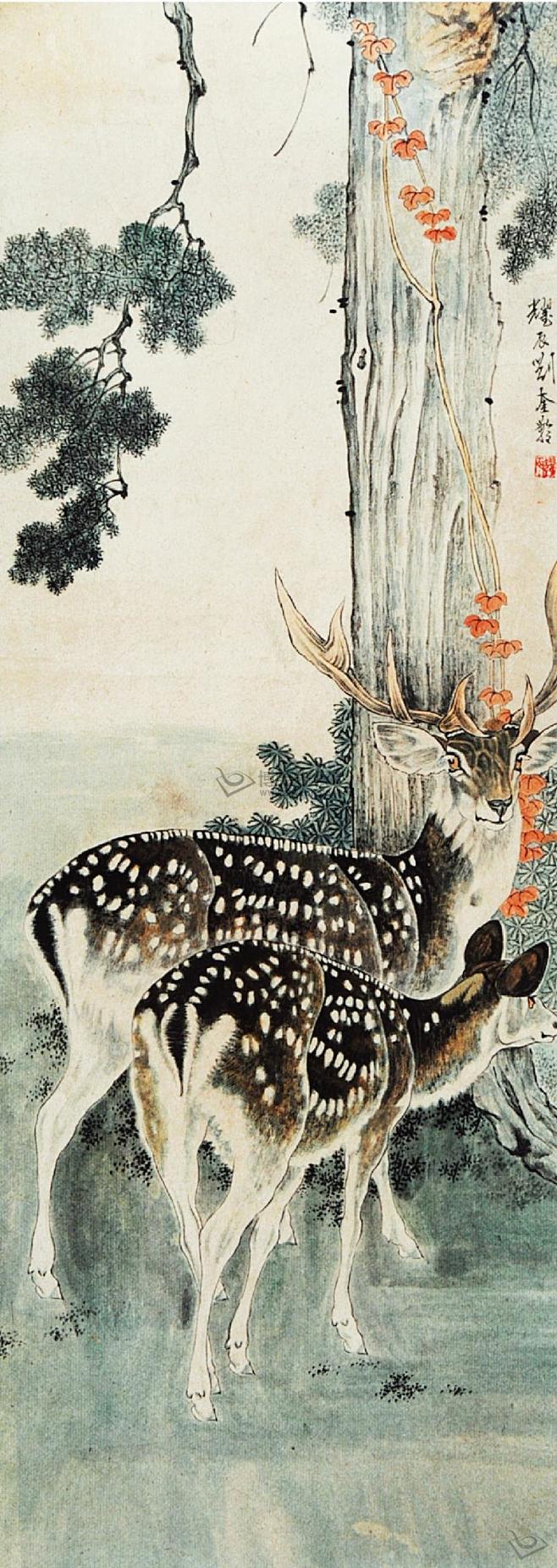 19:38:16刘奎龄《鹿》刘奎龄写意时光-丹青苑同采自www