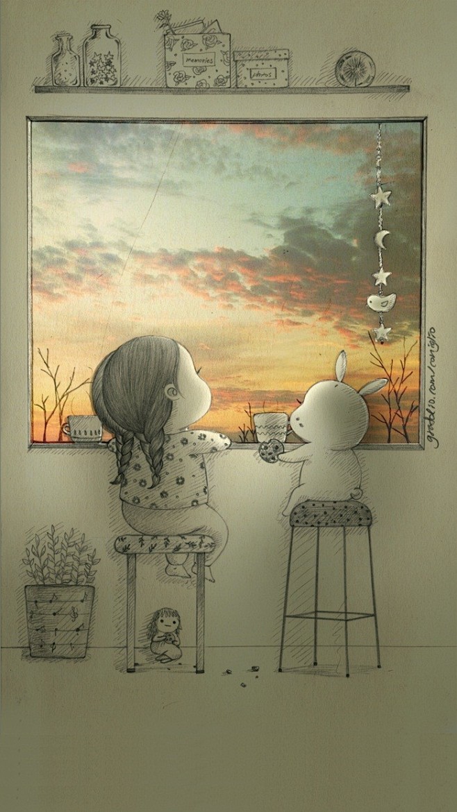 插画家coniglio小胖妮儿和兔子的手绘插画