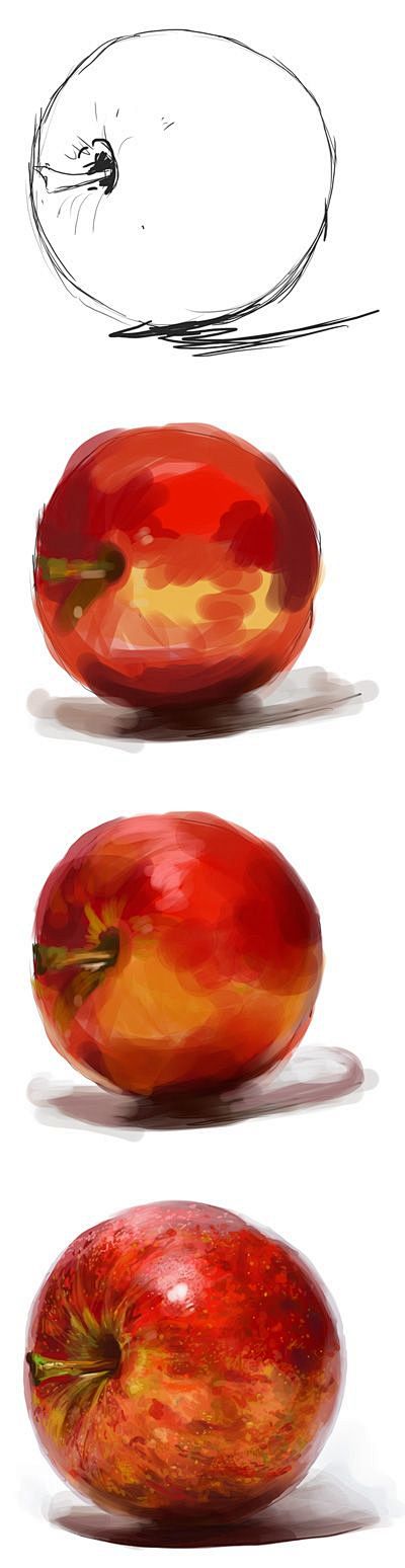 水彩水粉苹果的画法
