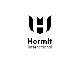 hermit标志设计h字母徽标黑白色盾牌个人logo商标设计图标图形标志